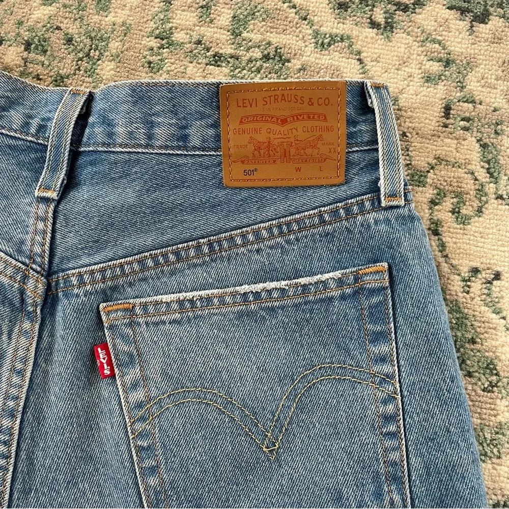 Levi’s 501 Levi Strauss Cut Off Button Fly Blue Jean Denim Shorts Distressed - Picture 9 of 14